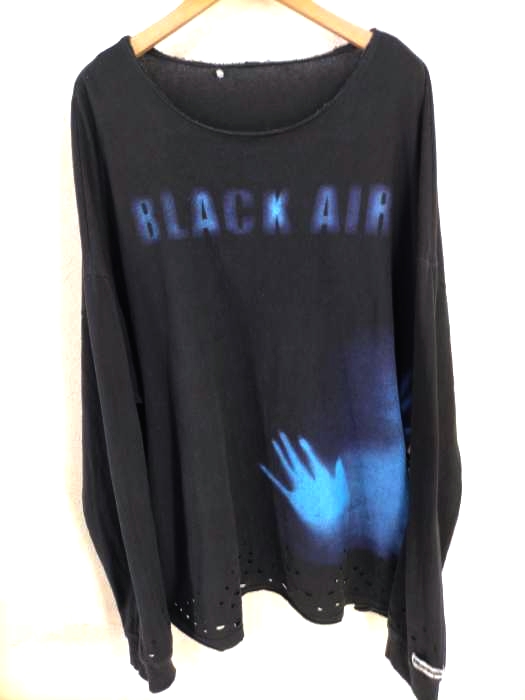 BLACKAIR（ブラックエア） ダメージ加工 プリントボートネックカットソー メンズ トップス