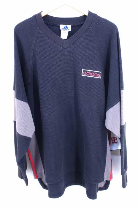 adidas (アディダス) 90S バックプリントVネックワッフルロングスリーブトップス メンズ トップス