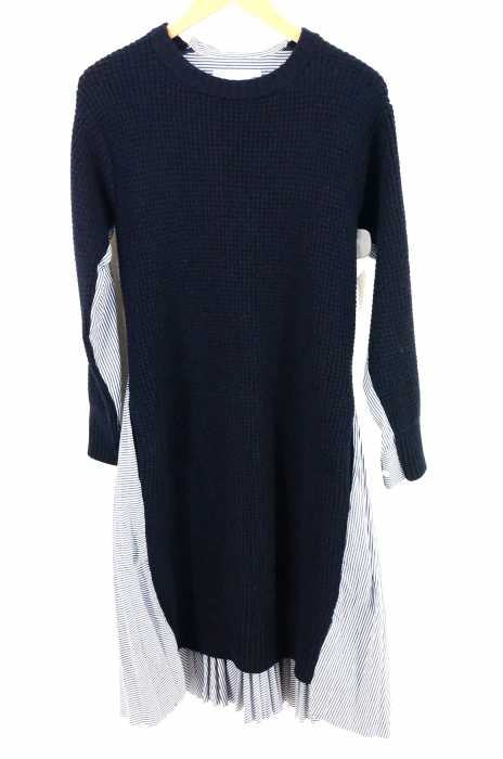 Sacai（サカイ） バックプリーツニットドッキングストライプシャツワンピース レディース ワンピース
