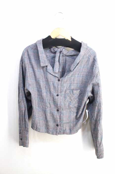 w closet (ダブルクローゼット) グレンチェック柄バックリボンネルシャツ レディース トップス