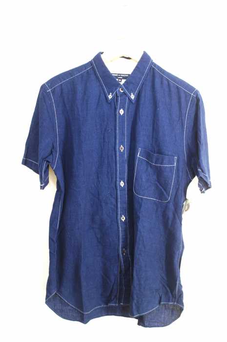 COMME des GARCONS HOMME （コムデギャルソンオム） AD2010 インディゴ染めホワイトステッチ半袖BDシャツ メンズ トップス