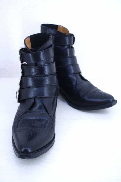 TOGA PULLA (トーガプルラ) Black Heeled Five-Buckle Western Boots レディース シューズ