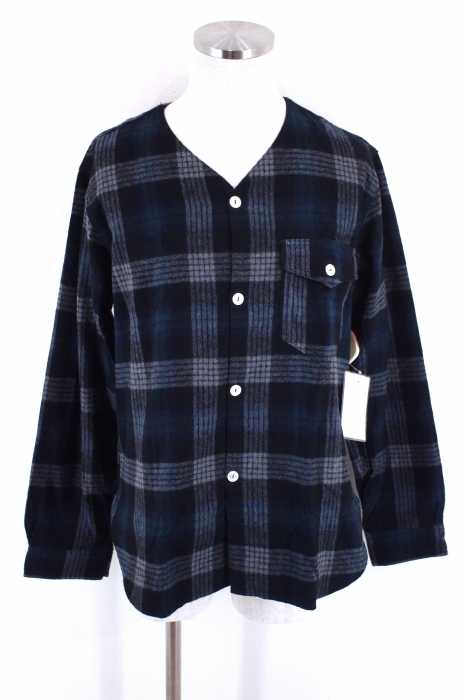 CORONA (コロナ) COLLAR LESS NAVY SHIRT タータンチェックシャツ メンズ トップス