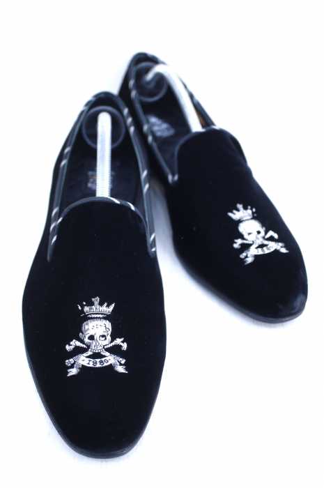 BARKER BLACK（バーカーブラック） SLIPPER SKUL BONES BLACK VELVET メンズ シューズ