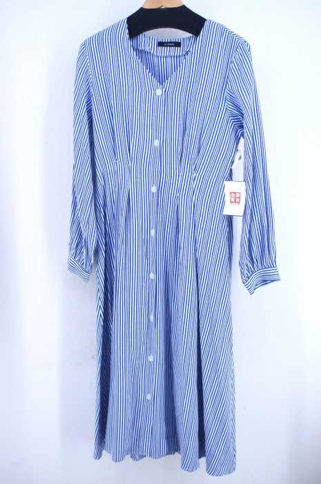 w closet （ダブルクローゼット） 19SS ストライプVネックウエストタックワンピース レディース ワンピース