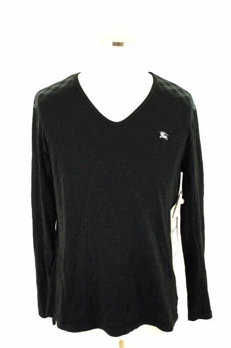 BURBERRY BLACK LABEL (バーバリーブラックレーベル) ショルダープリント刺繍VネックロングTシャツ メンズ トップス