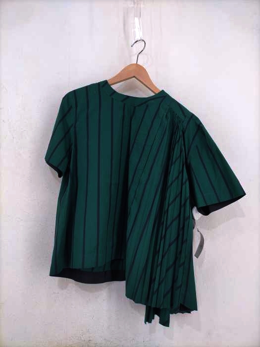 Sacai（サカイ） 19ss Solid Stripe Shirting Top ストライププリ＾ツアシンメトリーシャツ レディース トップス