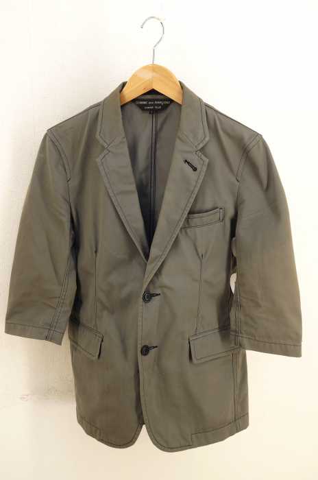COMME des GARCONS HOMME PLUS (コムデギャルソンオムプリュス) AD2011 12SS 製品洗い加工 ステッチデザイン 7分袖2Bテーラードジャケット メンズ アウター
