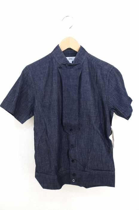 HYKE （ハイク） 16SS インディゴ染加工 パネル装飾スタンドカラーS/S 