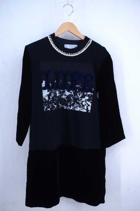 Sacai（サカイ） 16AW ショルダージップパールビジュー装飾切替ベロアワンピース レディース ワンピース