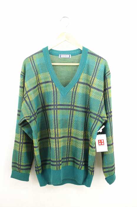 Yves Saint Laurent(イブサンローラン) 90s チェック柄Vネックリネン混セーター メンズ トップス