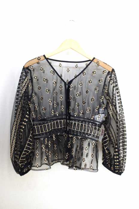 Ray BEAMS （レイビームス） チュール刺繍Vネックブラウス レディース トップス