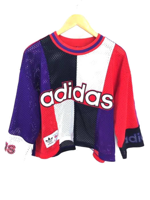 adidas（アディダス） 80～90年代 デサント社製 マルチカラー メッシュ クルーネックTシャツ レディース トップス