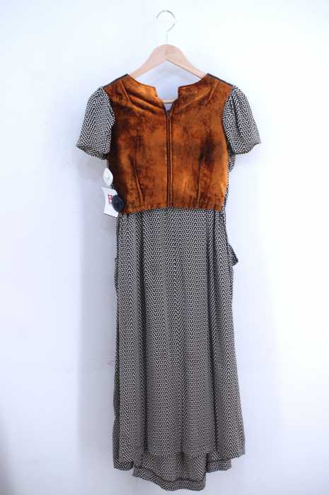 JUNYA WATANABE COMME des GARCONS (ジュンヤワタナベコムデギャルソン) AD2012 12AW 異素材ドッキングデザイン ベロアパネル切替S/Sワンピース レディース ワンピース