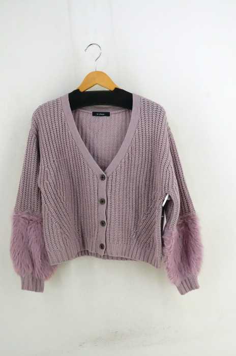 w closet （ダブルクローゼット） 片畦編みファー袖Vネックカーディガン レディース トップス