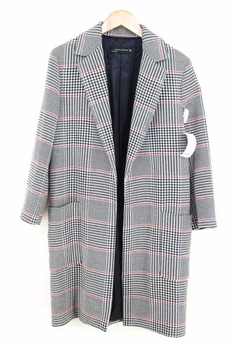 ZARA WOMAN (ザラ ウーマン) グレンチェック柄 ワイドシルエットボタンレスチェスターコート レディース アウター