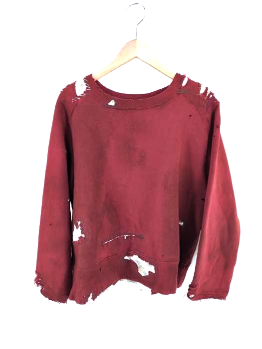 Levis Vintage Clothing(リーバイスヴィンテージクロージング) ダメージ加工 クルーネックスウェット STILL CREW BURGUNDY REPAIR メンズ トップス