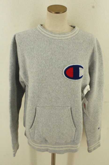 X-girl × Champion (エックスガール チャンピオン) ハンドウォーマーポケット付きクルーネックスウェット レディース トップス