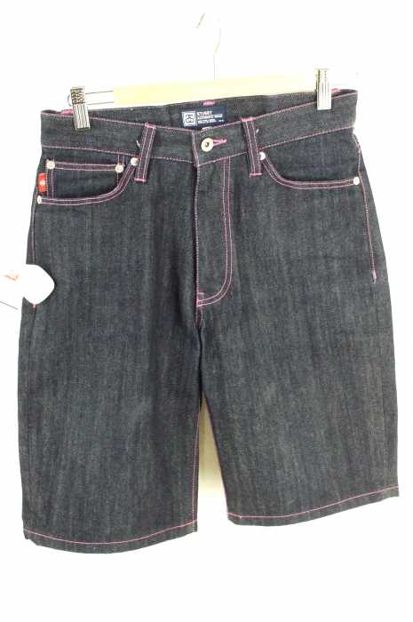STUSSY 紺 ピンク デニムハーフパンツ 中古・古着通販】stussy (ステューシー) レッドステッチハーフデニム