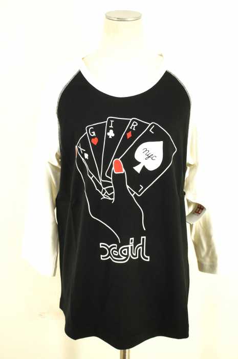 X-girl (エックスガール) トランププリンントラグランTシャツ レディース トップス