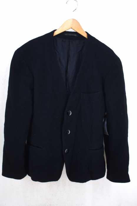 Yohji Yamamoto POUR HOMME （ヨウジヤマモトプールオム） 80s 初期タグ 丸文字タグ 縮絨加工 ノーカラ―3Bテーラードジャケット メンズ アウター