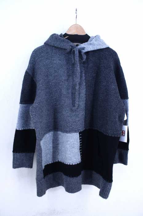 ZARA KNIT（ザラニット） ランダムパッチワーク ニットプルオーバーパーカー レディース トップス