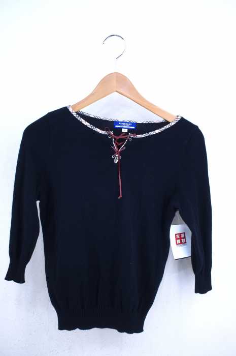 BURBERRY BLUE LABEL(バーバリーブルーレーベル) ノバチェック切替 胸刺繍レースアップカットソー レディース トップス