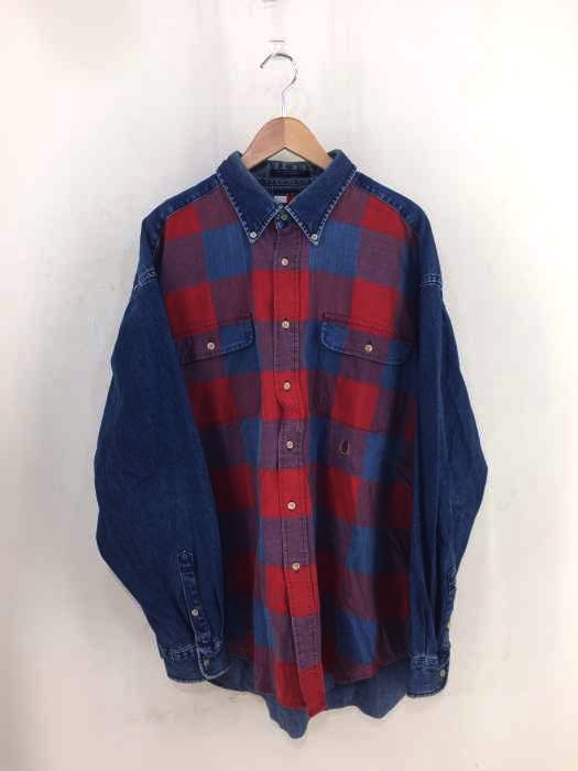 TOMMY HILFIGER（トミーヒルフィガー） 90年代 チェック柄切替ボタンダウンデニムシャツ メンズ トップス