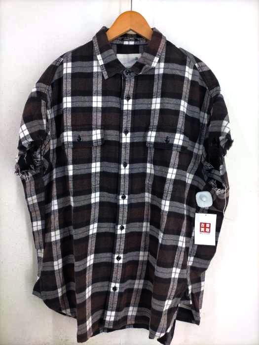 R13（アールサーティー） カットオフデザイン チェック柄シャツ メンズ トップス