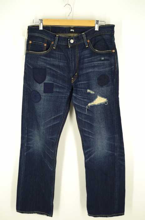 STUSSY×LEVI'S SS505ワッペン付きクラッシュ加工デニム メンズ パンツ