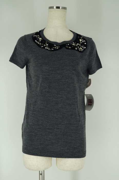 ANN TAYLOR (アンテイラー) ビジュー付きハーフスリーブニットトップス レディース トップス