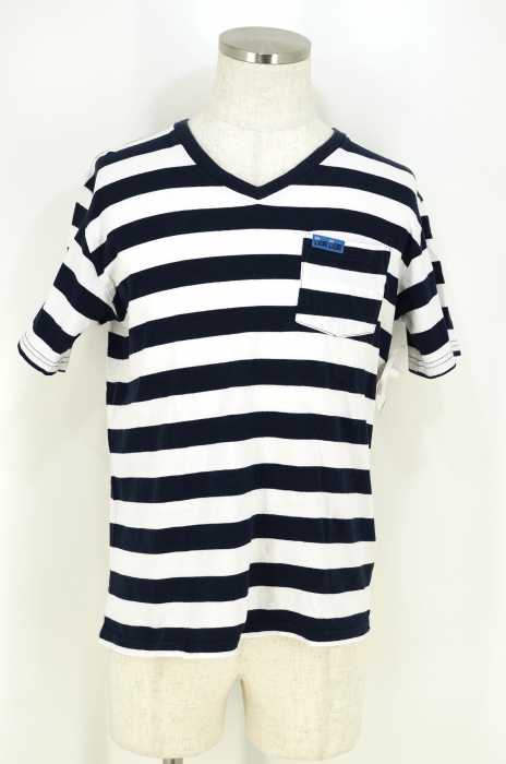 BLUE BLUE×FRUIT OF THE LOOM （ブルーブルー×フルーツオブザルーム） ボーダー柄Vネック半袖Tシャツ メンズ トップス