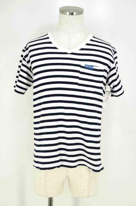 BLUE BLUE×FRUIT OF THE LOOM (ブルーブルー×フルーツオブザルーム) ボーダー柄Vネック半袖Tシャツ メンズ トップス