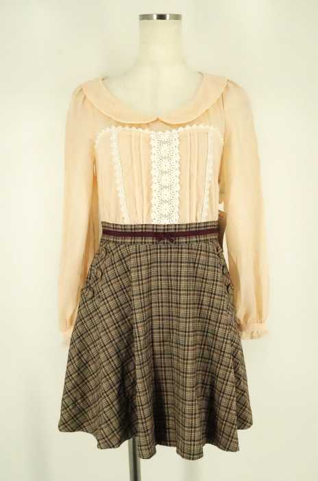 Pinky Girls ピンキーガールズ 丸襟 刺繍 素材切り替えワンピース レディース ワンピース ブランド古着買取販売バズストア