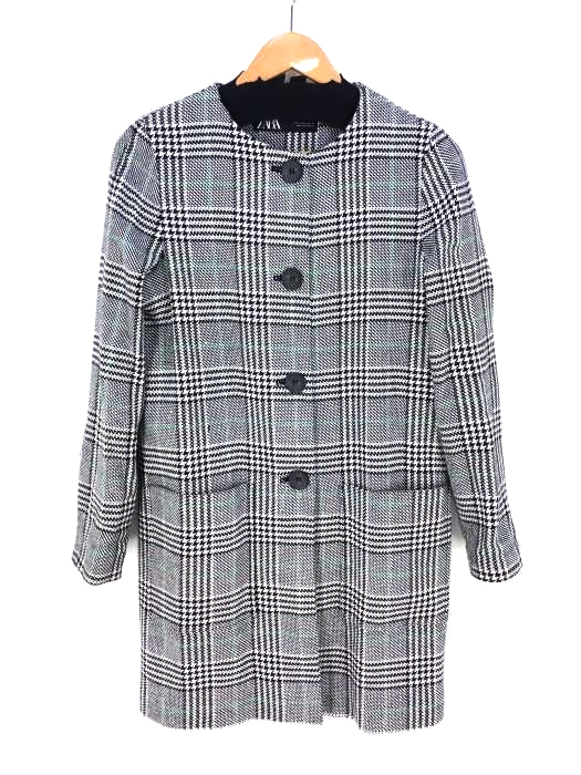 ZARA（ザラ） ノーカラーチェック 千鳥格子コート レディース アウター