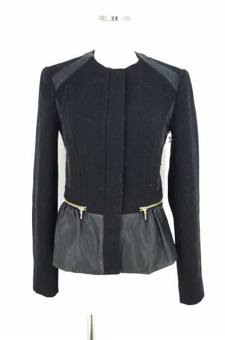 ZARA TRF （ザラティーアールエフ） フェイクレザー切替ノーカラージャケット レディース アウター
