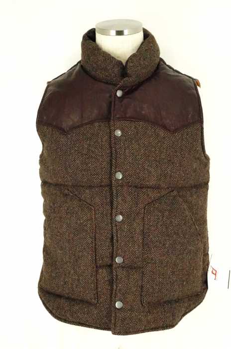 Harris Tweed(ハリスツイード) レザー切替千鳥格子柄ツイード中綿ベスト メンズ アウター