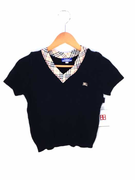 BURBERRY BLUE LABEL(バーバリーブルーレーベル) チェック柄切替ロゴ刺繍ニットプルオーバー レディース トップス