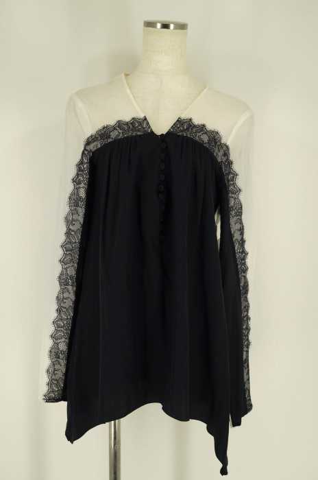 BCBG MAXAZRIA （ビーシービージーマックスアズリア） レース付きシルクシフォントップス レディース トップス