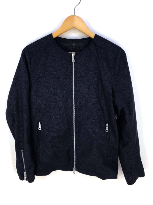 美品　NO ID. Pストレッチペイズリーエンボスノーカラーシングルライダース NO ID.（ノーアイディ） Pストレッチペイズリーエンボスノー