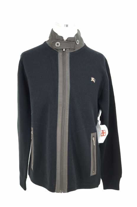 BURBERRY BLACK LABEL (バーバリーブラックレーベル) レザー切り替えスタンドカラーニットブルゾン メンズ アウター