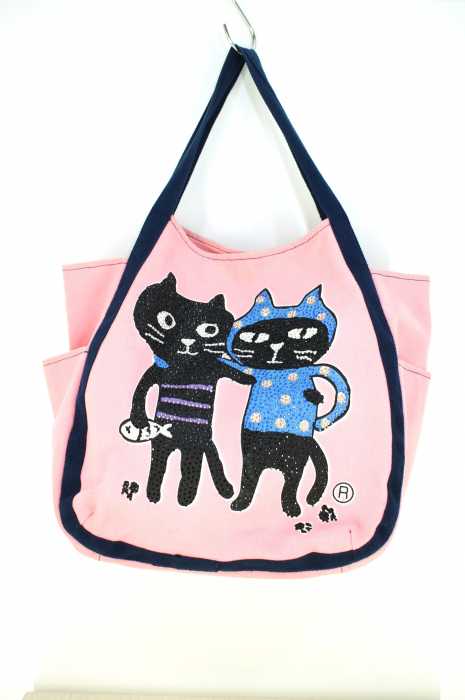 ONLY LALACUBE(オンリー ララキューブ) 猫 ラインストーン サイドポケット レディース バッグ