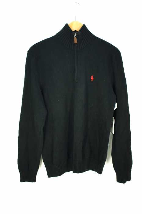 Polo by RALPH LAUREN (ポロバイラルフローレン) Polo Ralph Lauren Cotton Pullover French Rib Sweater 1/2 Zip Black Men メンズ トップス