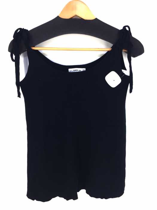 ZARA KNIT（ザラニット） 肩リボンリブ編みニットキャミ レディース トップス