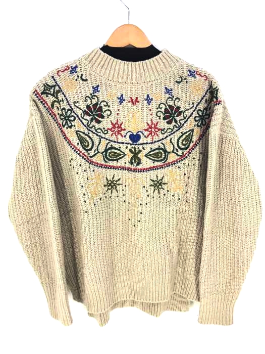SELECT MOCA（セレクトモカ） リブプチハイネックカラー刺繍ざっくり編みサイドスリット後ろ長めイレギュラーヘム長袖ニット レディース トップス