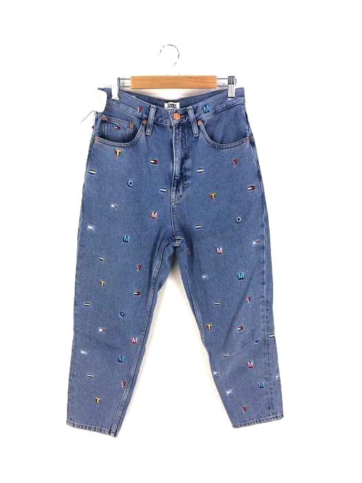 tommy jeans（トミージーンズ） 総柄　刺繍　ウォッシュドデニム　テーパード レディース パンツ