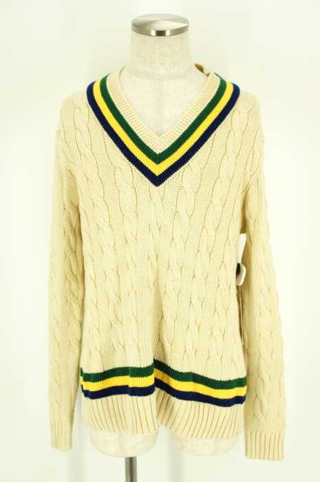 Polo by RALPH LAUREN (ポロバイラルフローレン) Vネックケーブルニットカレッジセーター メンズ トップス