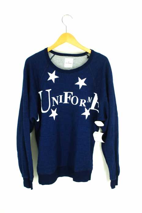 uniform experiment（ユニフォームエクスペリメント） INDIGO SHEEP BACK STAR TYPOGRAPHY CREW NECK SWEAT メンズ トップス