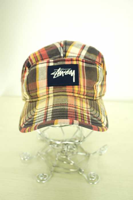 STUSSY (ステューシー) ロゴ入りチェック柄キャンプキャップ 帽子 メンズ 帽子