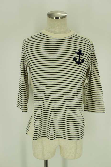 BEAMS （ビームス） ボーダー柄ワッペン付き7分丈Tシャツ メンズ トップス